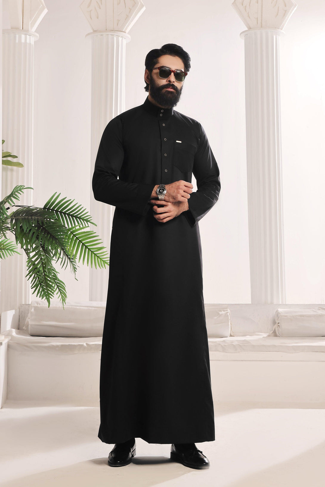 Saudi Collar Thobe - Round Collar with hems - Ainsunnah