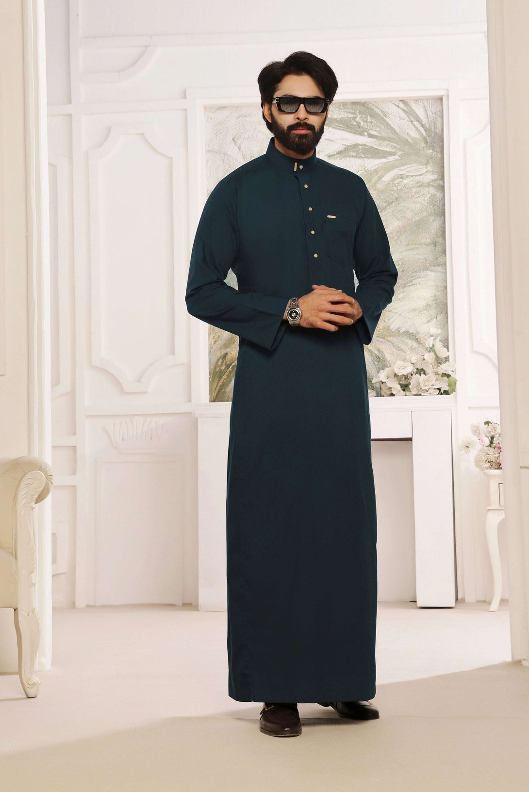 Saudi Collar Thobe - Round Collar with hems