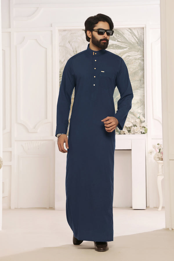 Saudi Collar Thobe - Round Collar with hems