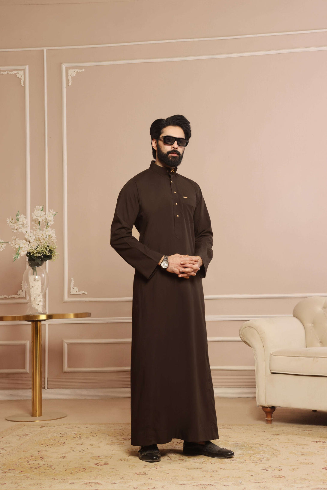 Saudi Collar Thobe - Round Collar with hems