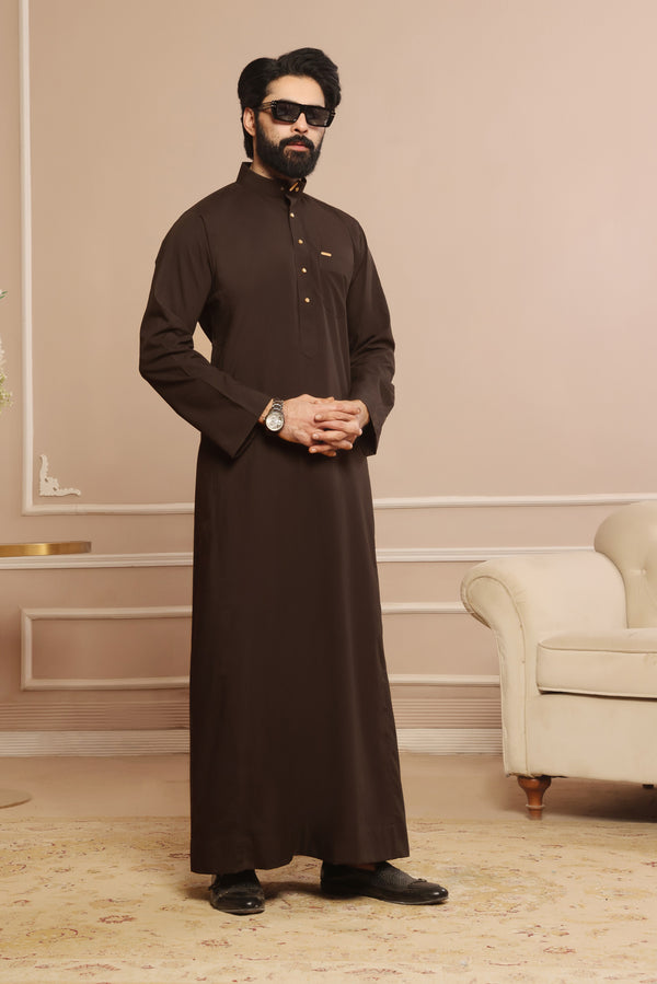 Saudi Collar Thobe - Round Collar with hems