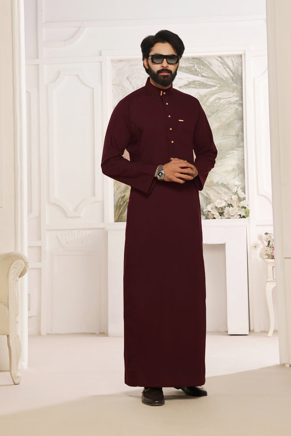 Saudi Collar Thobe - Round Collar with hems