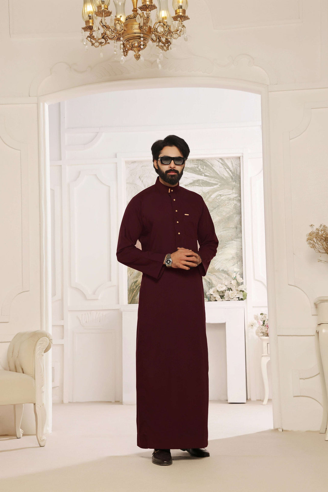 Saudi Collar Thobe - Round Collar with hems