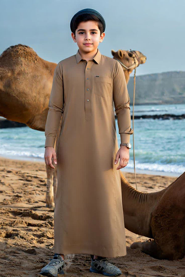 Coffee Saudi Shirt Collar Thobe - Kids