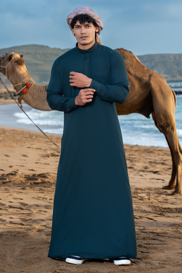 Blue Saudi Shirt Collar Thobe - Exude Elegance