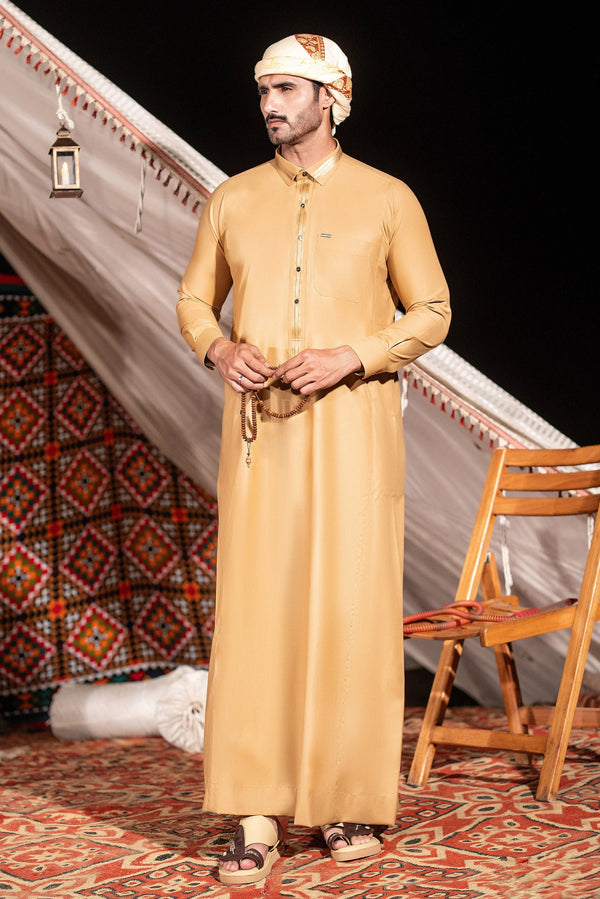 Camel Fawn Saudi Shirt Collar Thobe - Exude Elegance