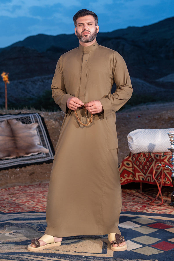 Coffee Saudi Shirt Collar Thobe - Exude Elegance