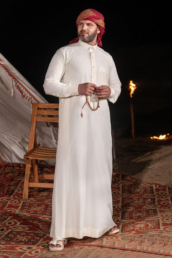 Cream Saudi Shirt Collar Thobe - Exude Elegance