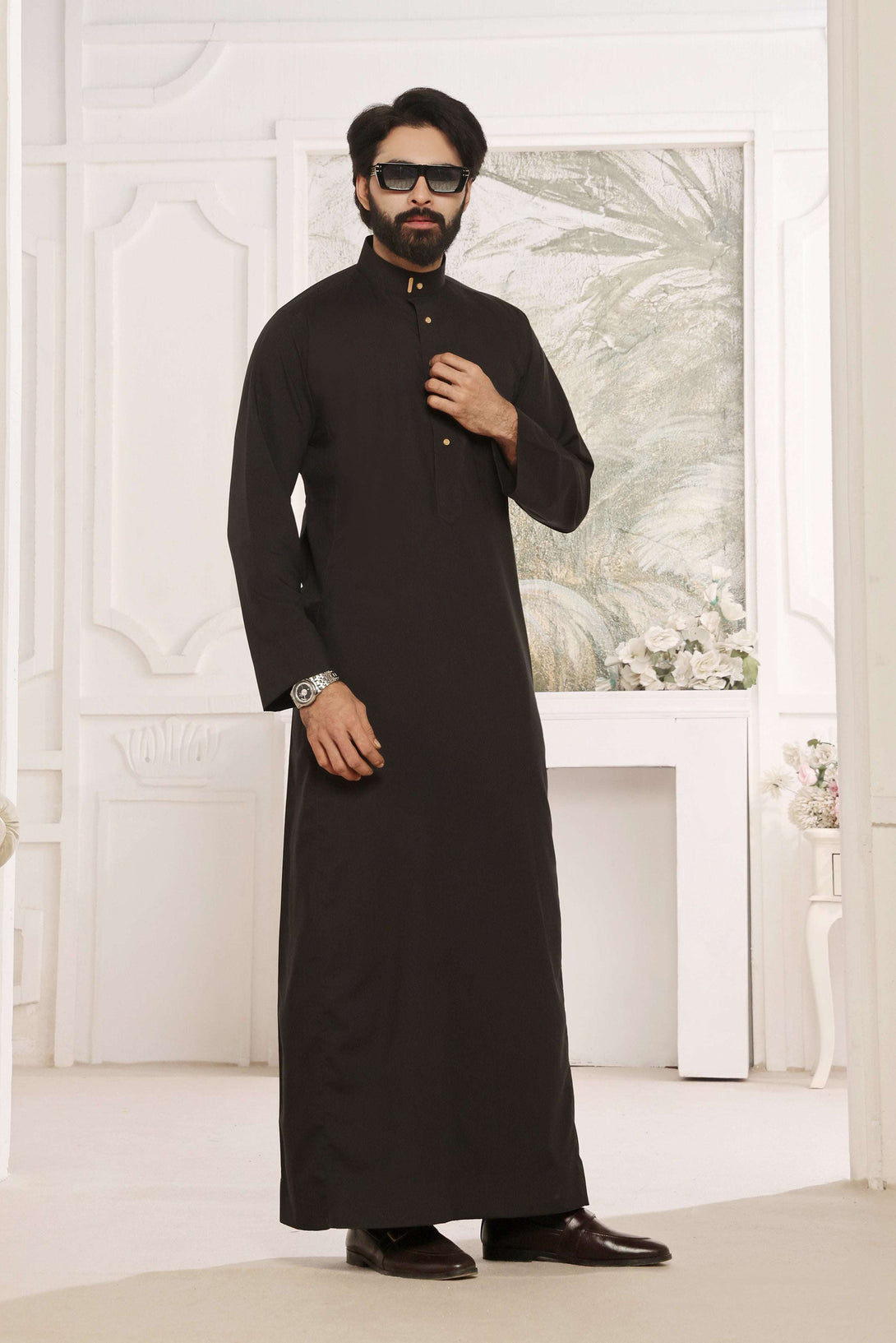 Saudi Collar Thobe - Round Collar with hems