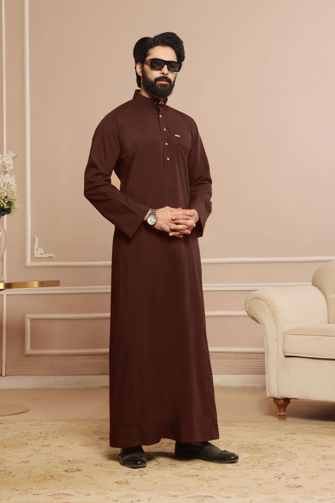 Saudi Collar Thobe - Round Collar with hems